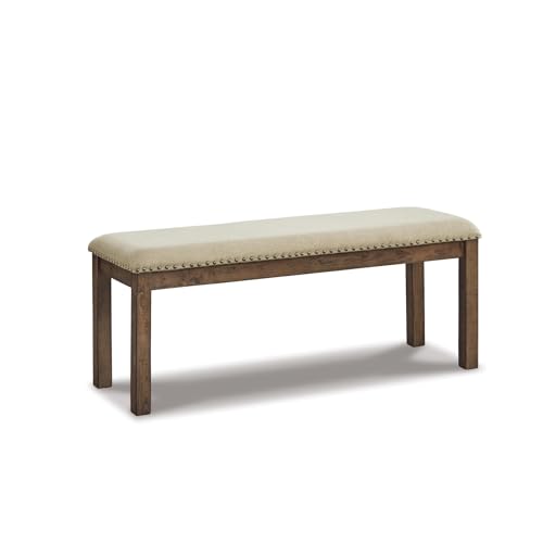 Signature Design by Ashley Moriville Casual Rustic Upholstered Dining Bench, Grey & Brown