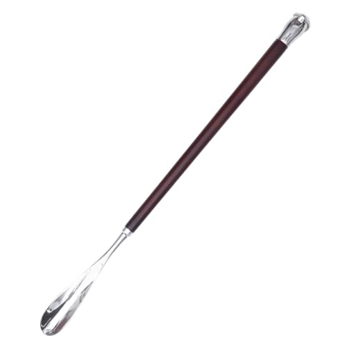Chausse-pied long de luxe en alliage argenté et manche en bois