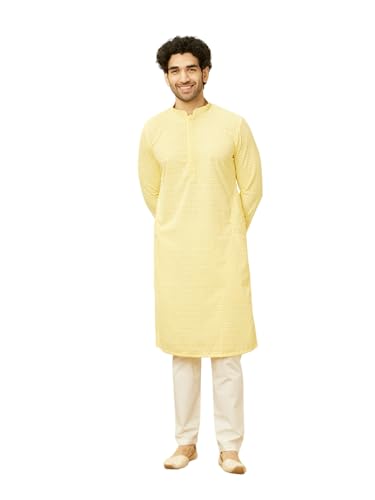 Image of Manyavar Men's Cotton Blend Self-Design Kurta Pyjama Set (2pcs)