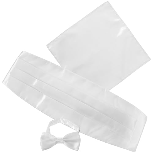 Set de fajín, moño y pañuelo para hombre blanco satinado