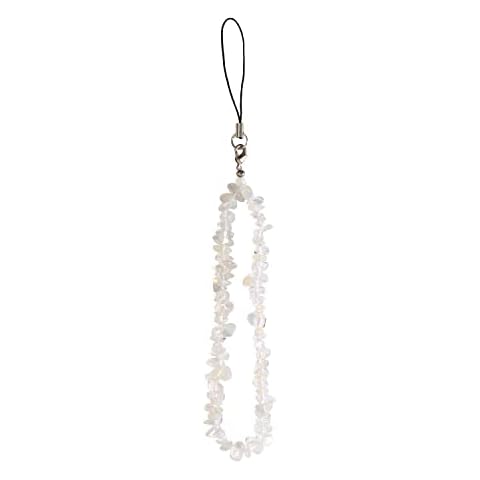 HIFUAR Colourful Beaded Phone Charm Natural Stone Crystal Lanyard Wrist Strap Handmade Phone Chain Acrylic Phone Strap Hanging String Anti-Lost Key Chain Wristlet Bracelet for Women Girl(White) Cover