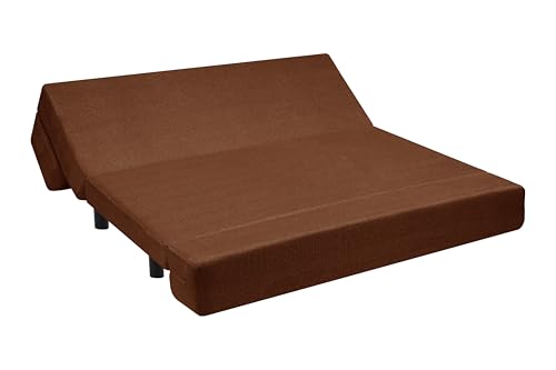 Image of 5X6-Feet Leg Sofa Cum Bed with Ottoman | Jute Fabric 3 Seater Convertible Sofa Bed | Modern Space Saving Furniture for Living Room | Brown