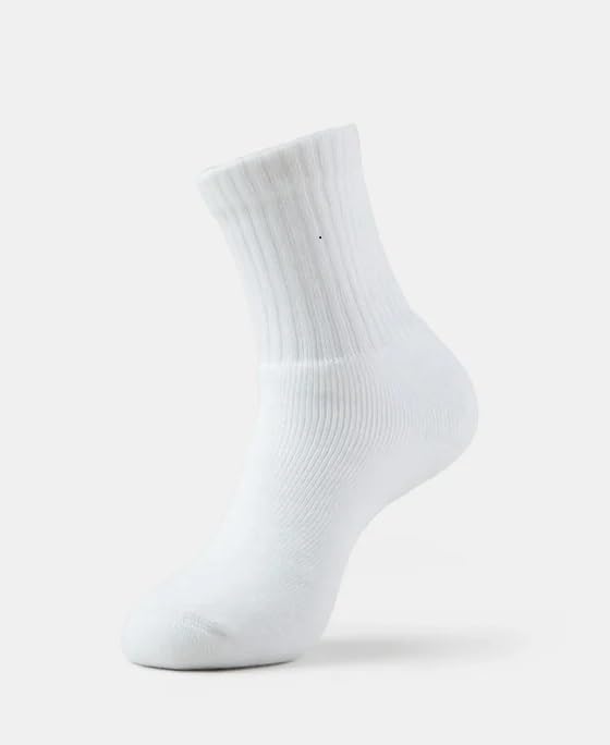 kumud Men Active Anti Bacterial Crew Socks - Cotton Nylon Spandex - Crew Length,Soft Handfeel_White Free Size-image-9