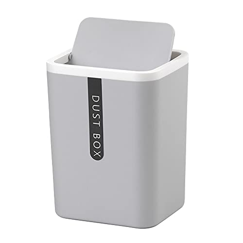 IKAAR Mini Trash Can with Lid, Desktop Bin, Plastic Small Dustbin, Mini Desktop Waste Bin, Makeup Table Trash Can, Portable Table Dustbin for Home Living Room Kitchen Bedroom Bathroom Office Grey