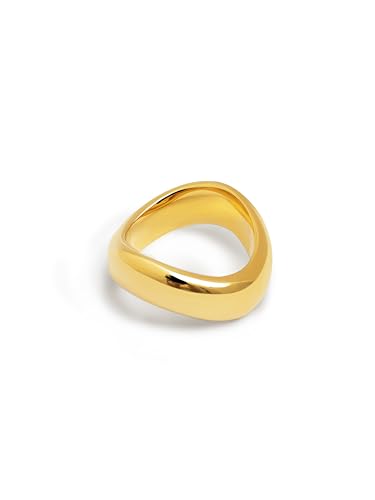 SINGULARU - Anillo Tina. Acero con Acabado en Baño Oro de 18Kt. Estilo Irregular y Orgánico. Joyas para Mujer. Talla 16