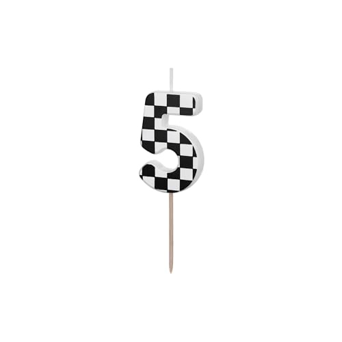 PartyDeco Birthday Candle Number 5 with Chequered Pattern 5.5 cm - Number Candles Cake Candles Cake Candles Children's Birthday Party Decoration Cake Decoration Cake Decoration Black White