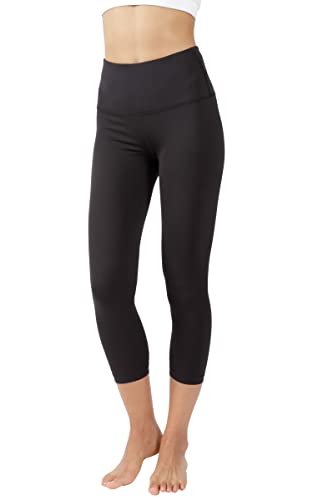Yogalicious High Waist Ultra Soft Lightweight Capris - High Rise Yoga Pants - Black Lux - Medium #TOP12