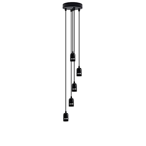 Image of DC VOLTAGE Modern Vintage 5-Head Cluster Pendant Light Adjustable Height Hanging Ceiling Lamp with E27 Sockets – Stylish Lighting Fixture for Kitchen, Restaurant, Dining Areas