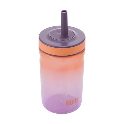 Built 16 fl oz Single-Walled Tritan Straw Seal Bedford Tumbler, Straw Lid Spill-resistant Travel Cup Keep Drinks Cold for Home Travel, Purple Sunset