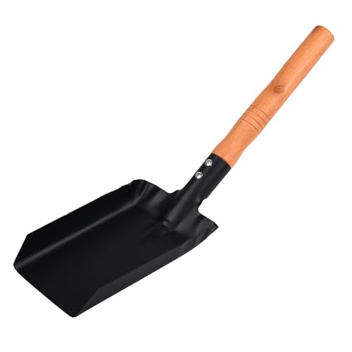 HIXNUG Metal Fireplace Coal Ash Shovel with Wooden Handle Fireplace Shovel Charcoal Spoon Small Dustpan Fireplace Tool (2)