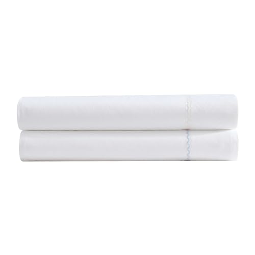 Laura Ashley - Sheet Set, Breathable Cotton Percale Bedding with Matching Pillowcases, Soft Home Decor (Scallop Blue, Queen)