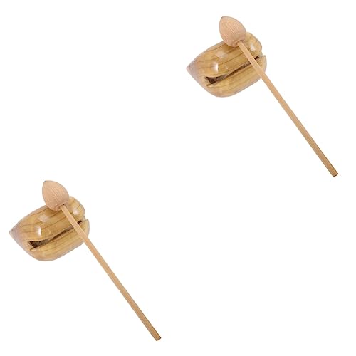 CIMAXIC 2個セット 木の魚 仏教打楽器 仏教寺院ブロック 宗教楽器 家の彫刻の装飾 天然木のノッカー 丈夫な木製ノッカー 木のたたき棒付き 木のおもちゃ 木魚遊具 打楽器アクセサリー