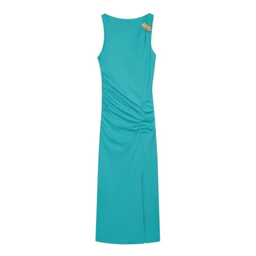 Vestido de verano plisado sin mangas mujer cuello redondo elegante casual