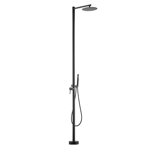 Ducha independiente para exteriores con cabezal rociador superior, ducha negra junto a la piscina para patio y piscina, perfecta para una experiencia al aire libre refrescante y empapada