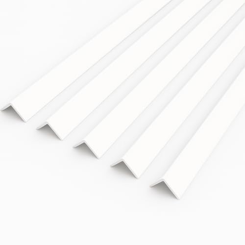 Image of 1.5 Metre UPVC Plastic Rigid Angle Corner Trims 10mm - 50mm, 90 Degree Right Angle Profile, Durable Weatherproof uPVC Moulding for Wall Edges, Corners, DIY (5, White, 10mm)