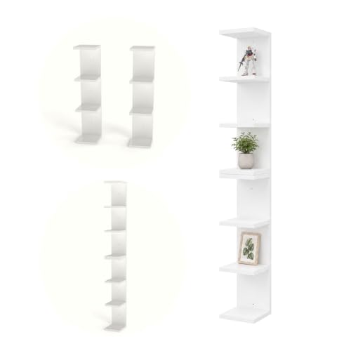Boswillon 7 Tier Floating Wall Shelf Unit Small Lack Display Shelf White