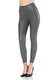 Women's High Waist Faux Leather Leggings Tights Pleather Pants, Charcoal, Large