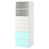 ikea libreria platsa/smÅstad, 60x57x181 cm, bianco turchese pallido/con 6 cassetti