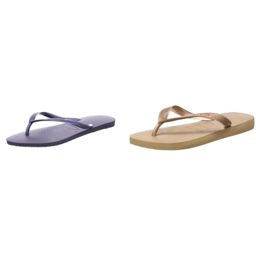 Tongs Havaianas Slim Femme Noir et Or Rose en pointure 41/42