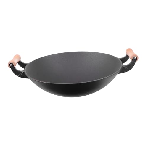 Wok de Hierro Fundido con Mango de Madera LIFKOME