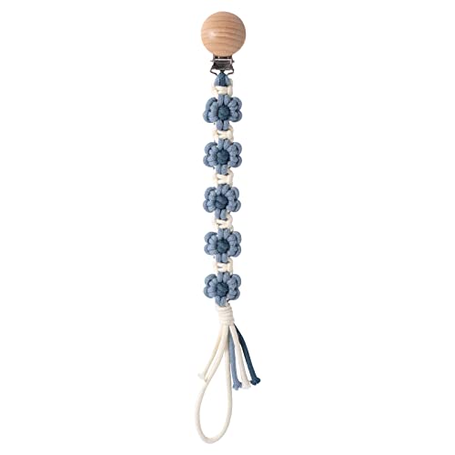 Image of Pacifier Clip for Boys Girls Floral Daisy Macrame Paci Clip Pacifier Holder Leash Boho Wooden Clips Handmade Braided Cotton Unisex Baby Shower Birthday Gift