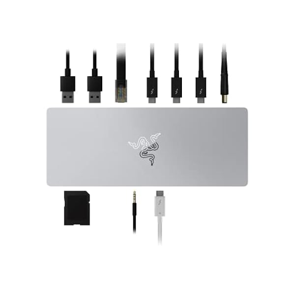 Razer Thunderbolt 4 Dock Chroma – premiumhubb med RGB-belysning för Windows och Mac (10 portar i ett, utgång till två 4K-skärmar eller en 8K-skärm) kvicksilver