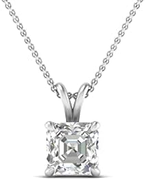 3 Carat LAB GROWN Asscher Cut Diamond Solitaire Pendant IGI Certified 14K White Gold 4 Prong Diamond Pendant Necklace For Women Very Good Cut Lab Created Diamond Necklace (G-H, SI1-SI2, 3 c.t.w)