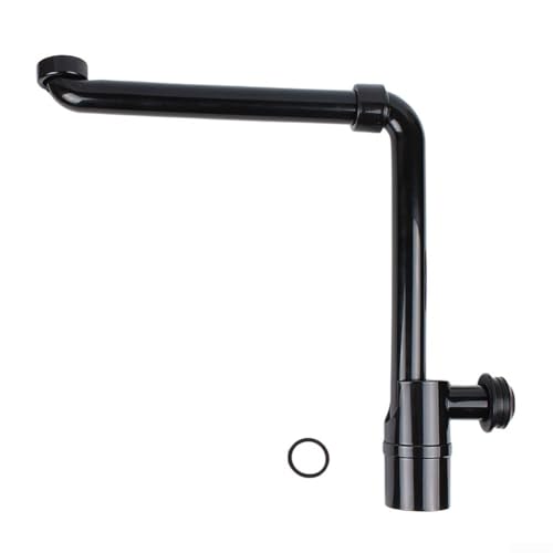 Glewi Trampa ajustable de 1/4 pulgadas para ahorrar espacio para fregadero con filtro de pelo, sello de agua de 70 mm para lavabo de baño, kit de residuos de fregadero (negro)
