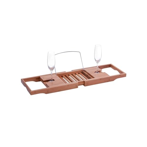 Tablette baignoire bois extensible Wintem porte-gobelet porte-objets salle de bain - 2