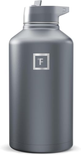 Image of IRON FLASK 64 oz Wide Mouth Water Bottle with Straw | Insulated Half Gallon Water Bottle with Leakproof Straw Lid - BPA Free, Cold 24 Hrs, Sweat Free (Graphite)