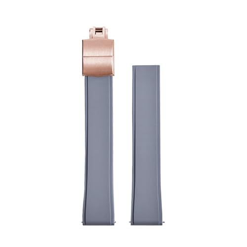 Image of LYYXBE Convex Shape CTS FKM Rubber Watch Strap 19mm 20mm 21mm 22mm Watchbands Quick Release Cut To Size(Grey Rose Gold,21mm)