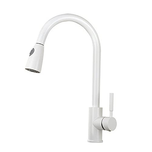 Robinet de cuisine col de cygne blanc et cuivre orientable à 360 degrés pour évier de bar