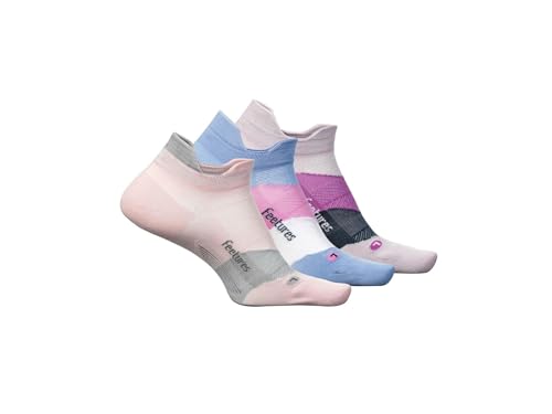 Image of Feetures, Unisex, Elite Ultra Light No Show Tab 3-Pair Pack, Virtual Lilac /Cosmic Purple /Propulsion Pink, Small (US Women's Shoe 4-6.5)