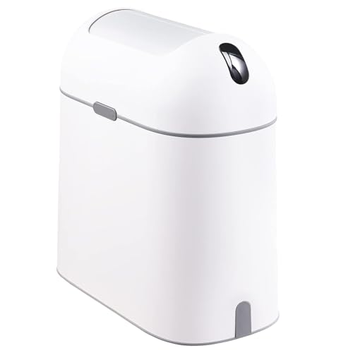 Image of ELPHECO Touchless Trash Can with Lid, 2.5 Gallon / 10 Liter Small Automatic Motion Sensor Garbage Bin, Slim Rectangular Plastic Wastebasket for Bathroom, Bedroom, Kitchen, Office (White Grey)