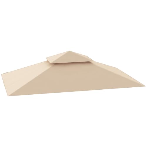 Outsunny Replacement Gazebo Roof 2.44x1.52 m 2 Levels with Corner Pockets, Garden Gazebo Cover for Barbecue in Polyester 160 g/m², UV50+, Beige