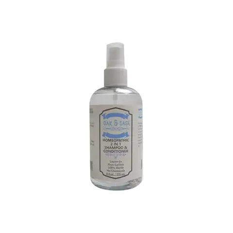 OAK & SAGE Homeopathic 2 in 1 Shampoo and Conditioner - Leave In - NonLather - Unscented - 8oz - 100% Herbs, No Alcohol, No Chemicals - For All Hair Types Cover