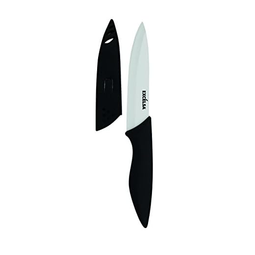 Excelsa Cuchillo Utility con funda de cuchilla, cerámica, negro/blanco, hoja de 12,5 cm