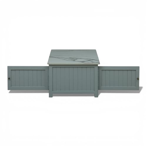 Image of Solid Wood Madrid Centre Table with Premium Sintered Stone Top for Living Room | Wooden Coffee Table | Premium Acrylic Silver Grey Finish | 110 x 60 x 40 cm