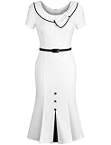 MUXXN Women's High Waist Tunic Sheath Dresses Vintage Style 1950s Summer Dress with Sleeve (Off White M)