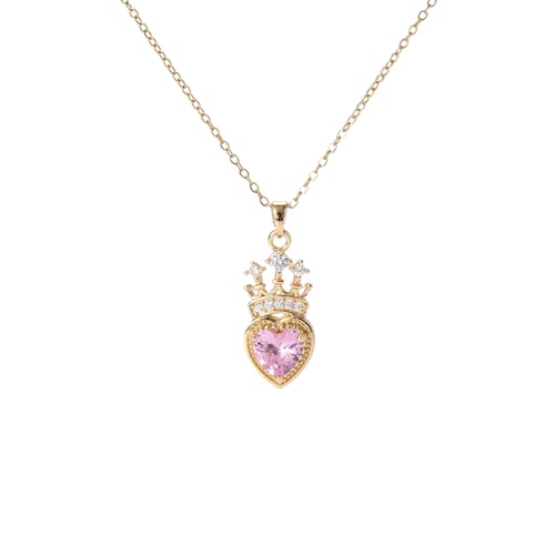 crataly Crown Rose Quartz Necklace-Gold Plated Heart Necklace For Women October Birthstone Jewelry For Valentine's Day Mother's Day Christmas Birthday Gifts