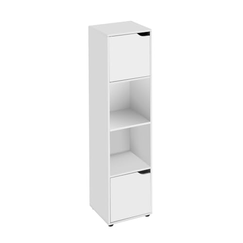 LOLAhome Estantería diseño Cubo con 2 Puertas de MDF Blanca de 30x29x119 cm