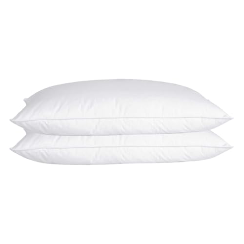 Image of Vision Essentials Duck Feather & Down Pillows -Twin Pack - Medium/Firm - Side Sleepers - 50 x 75cm - Anti-Allergy - 100% Cotton Cover - Machine Washable