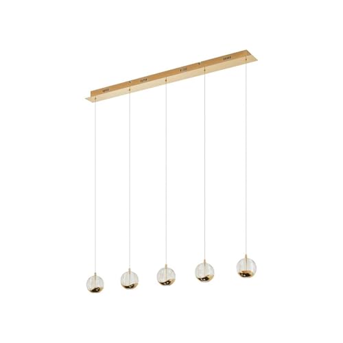Lucande LED Esstisch Pendelleuchte Glas gold, Hängeleuchte Esszimmer 5x 5W Hängelampe Wohnzimmer Esszimmerlampe Küchenlampe