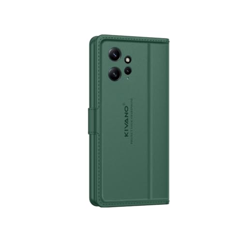 Image of KIVANO LUXE Compatible for Redmi 12 4G Artisanal Leather Wallet Case with Card Holder for Men Women, Magnetic Flip Folio Cover with Stand RFID Blocking Cell Case (Emerald Green)
