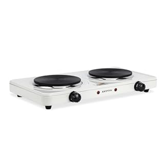 KRYPTON 2000W Double Hot Plate for Table Top Cooking | 2 Ring Hob with Cast Iron Heating Plates, Adjustable Temperature Knob | Lightweight & Portable Electric Hob for Home Camping & Caravan Cooking