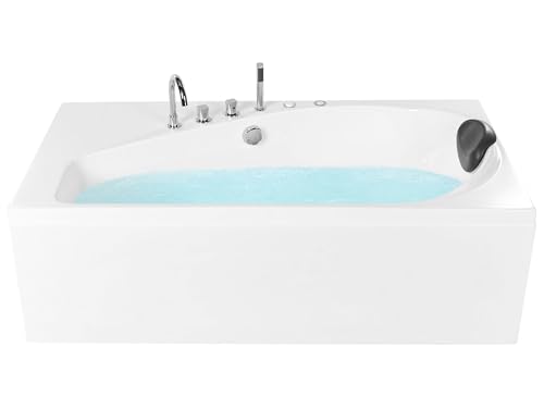 Baignoire Balnéo à Droite avec LED en Acrylique 175 x 80 cm avec Jets de Massage Blanche Caura