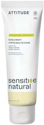 ATTITUDE Body Cream for Sensitive Skin with Oat, EWG Verified, Dermatologically Tested, Vegan, Vanilla Cream Scent, 8 Fl Oz