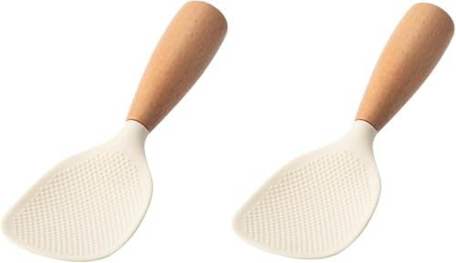 2Pcs Cream White Standing Silicone Rice Spoon Paddle, Rice and Potato Servers,Household Rice Shovel Heat Resistant Anti-scalding Rice Scooper, Serving Spoons, Rice and Potato Servers