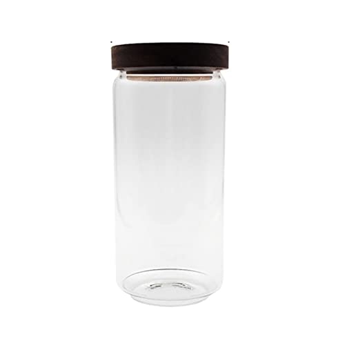 nihngvjm canisters Transparent Glass Storage Tin Tea Sealed Tin Cans Acacia Wooden Lid Candy Box Dried Fruit and Multigrain Coffee Bean Storage Jar (Color : L-950ml)