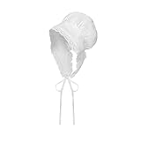 Zalbuqu All Cotton White Victorian Lace Trim Cap Colonial Bonnet Maid hat Cap with Ribbon Ties, Historical Costume Headpiece